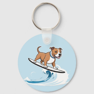 Staffordshire Bull Terrier Surfing The Waves, Keychain