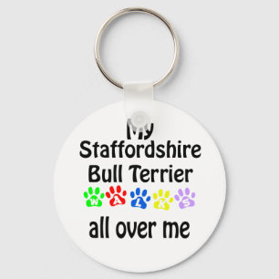 Staffordshire Bull Terrier Walks Design Keychain