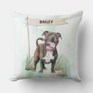 Staffordshire Bull Terrier Watercolor Personalized Throw Pillow