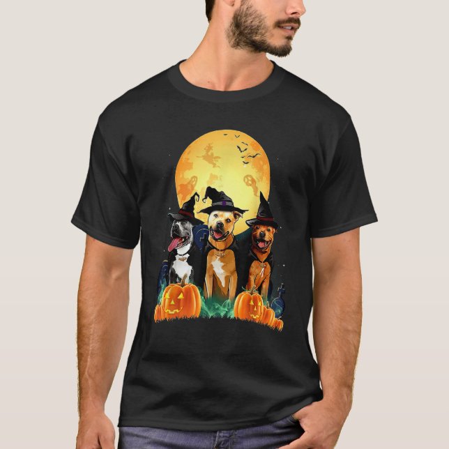 Staffordshire Bull Terrier Witch Pumpkin Halloween T-Shirt (Front)
