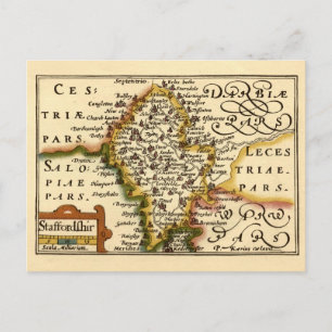 Staffordshire County England Old Antiquarian Map Postcard