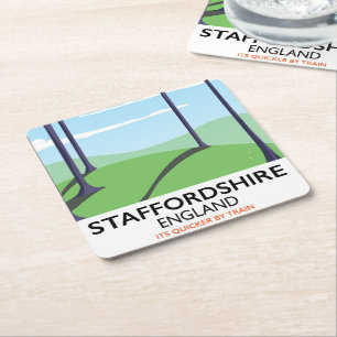 Staffordshire England train poster Square Paper Coaster