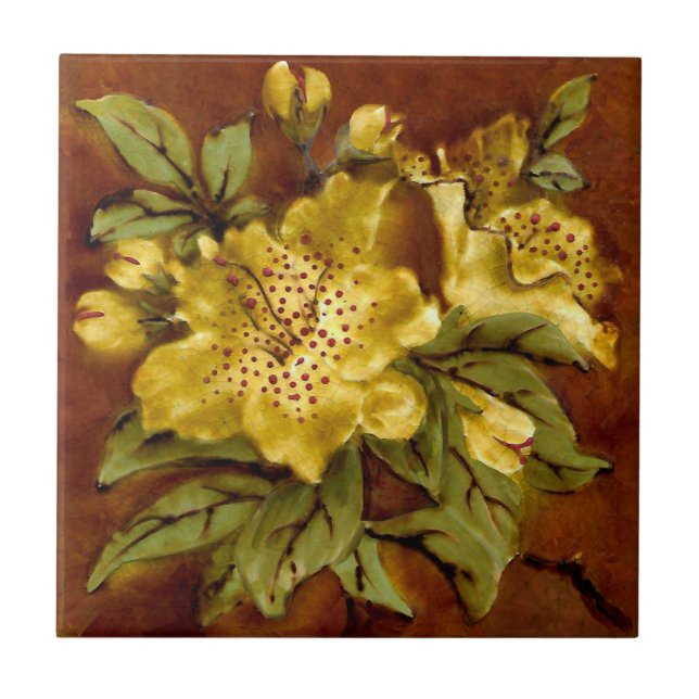Staffordshire Lily Slip Painted Wade & Co Repro Tile (Front)
