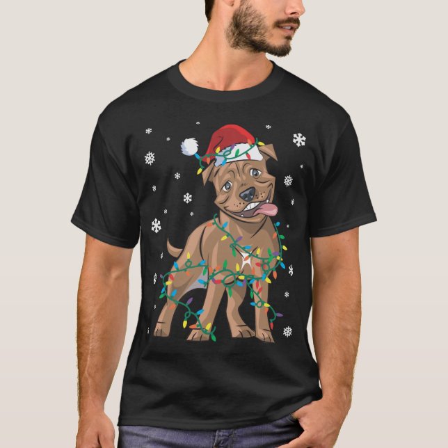 Staffordshire Pit Bull Terrier Wrapped Christmas L T-Shirt (Front)