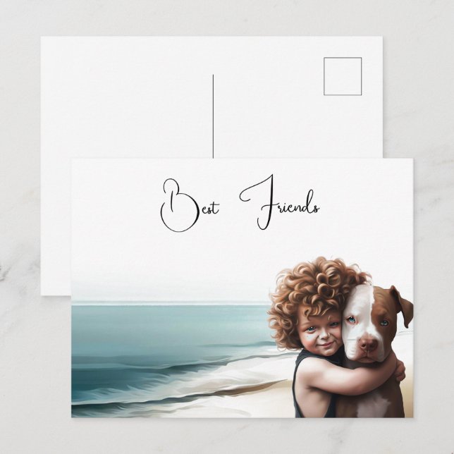 Staffordshire Pitbull & Boy Keepsaké carte postale (Devant / Derrière)