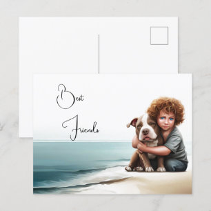 Staffordshire Pitbull & Boy Keepsake Postcard Art