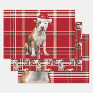 Staffordshire Terrier Christmas Dog Red Plaid Wrapping Paper Sheet