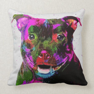 Staffordshire Terrier Colourful Pop Art Throw Pillow