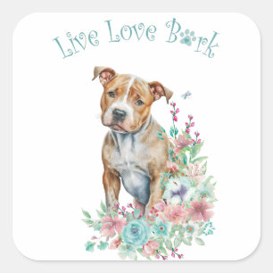 Staffordshire Terrier Dog Mom Floral Square Sticker