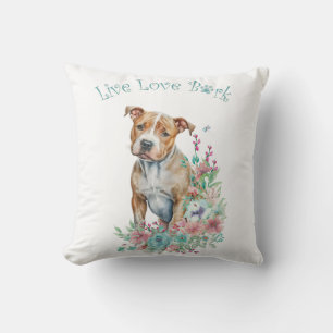Staffordshire Terrier Dog Mom Floral Throw Pillow