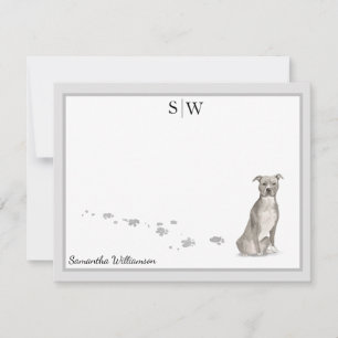 Staffordshire Terrier Gray Border Monogram Custom Card