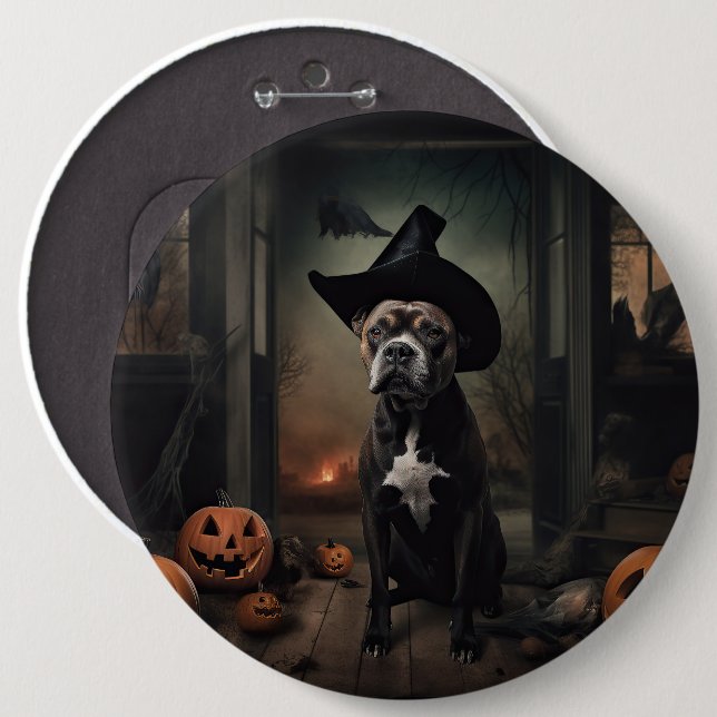 Staffordshire Terrier Pumpkins Halloween Scary  6 Inch Round Button (Front & Back)