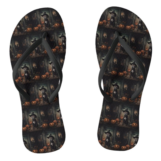 Staffordshire Terrier Pumpkins Halloween Scary  Flip Flops (Footbed)