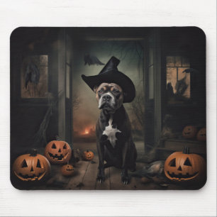 Staffordshire Terrier Pumpkins Halloween Scary Mouse Pad