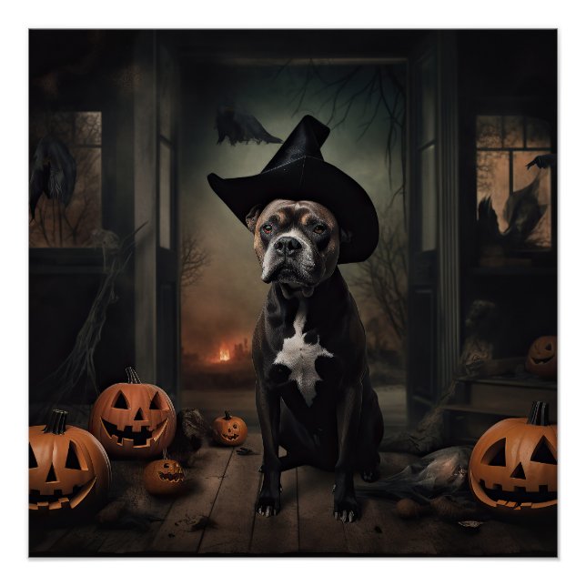 Staffordshire Terrier Pumpkins Halloween Scary  Poster (Front)