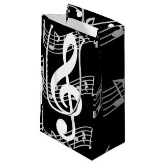 Staffs and Treble Clef on Black Small Gift Bag