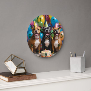 Staffy Birthday Party With Balloons Cake, Large Clock