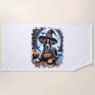 Staffy Dog Halloween Square Beach Towel