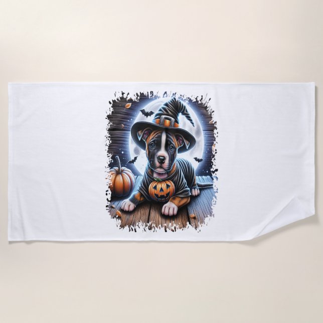 Staffy Dog Halloween Square Beach Towel (Front)