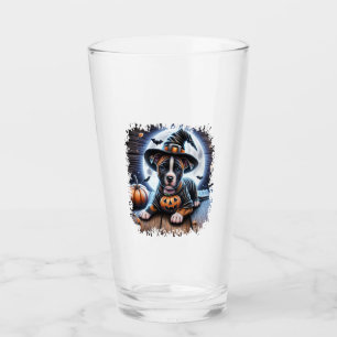 Staffy Dog Halloween Square Glass