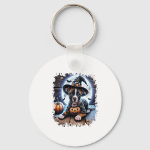 Staffy Dog Halloween Square Keychain