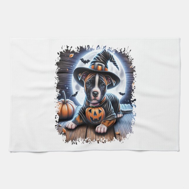 Staffy Dog Halloween Square Kitchen Towel (Horizontal)