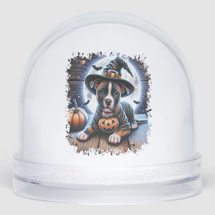 Staffy Dog Halloween Square Snowglobe