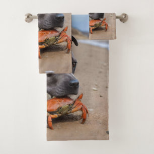 Staffy Is Friends With A Beach Crab,  Bath Towel Set