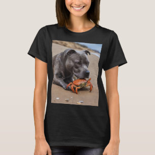 Staffy Is Friends With A Beach Crab, T-Shirt