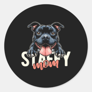 Staffy Mom Staffordshire Bull Terrier Dog Tattoo F Classic Round Sticker
