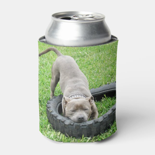 Staffy Playing With Tyre, Can Cooler (Can Front)