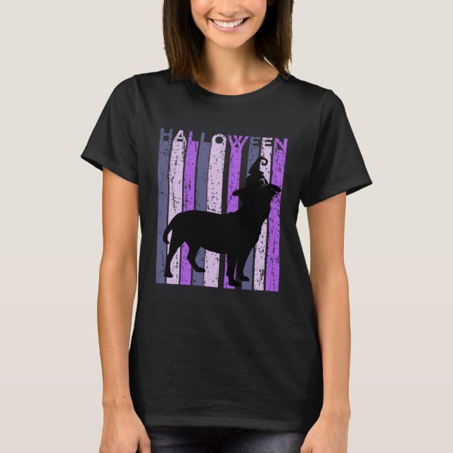 Staffy Witch Hat Halloween Spooky Creepy Purple Bu T-Shirt (Front)