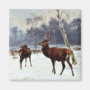 Stag and Doe in a Snowy Landscape Magnet