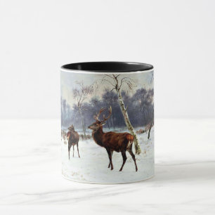 Stag and Doe in a Snowy Landscape Mug