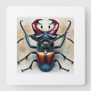 Stag Beetle 260824IREF222 - Watercolor Square Wall Clock