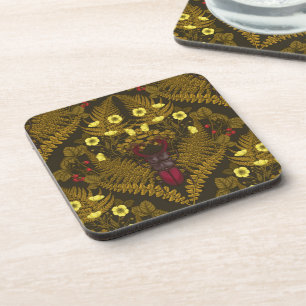 Stag beetle and ferns coaster