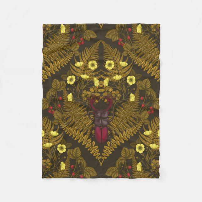 Stag beetle and ferns fleece blanket (Front)