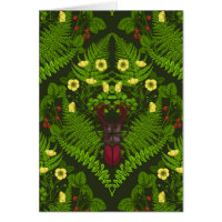 Stag beetle and ferns, green leaves