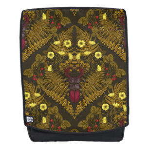 Stag beetle and ferns, green leaves backpack