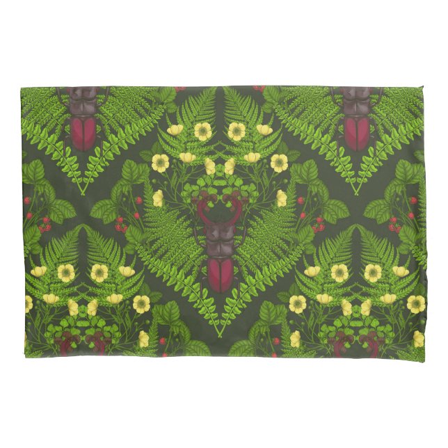 Stag beetle and ferns, green leaves pillowcase (Front-Left)