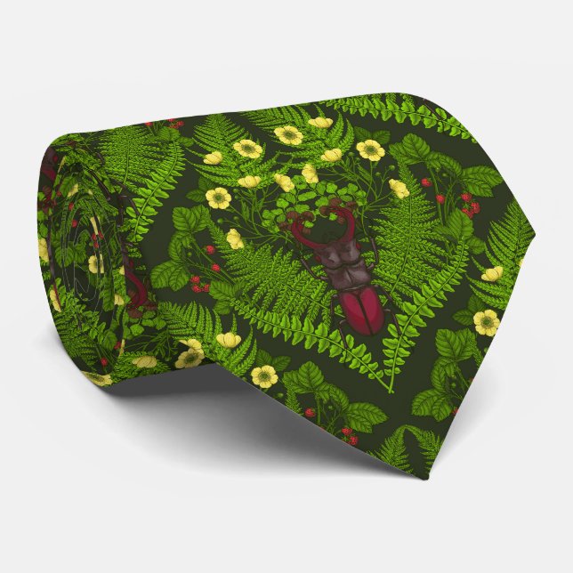 Stag beetle and ferns, green leaves tie (Rolled)