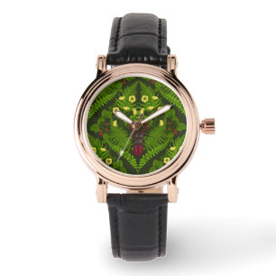 Stag beetle and ferns, green leaves watch