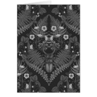 Stag beetle and ferns, in black and white
