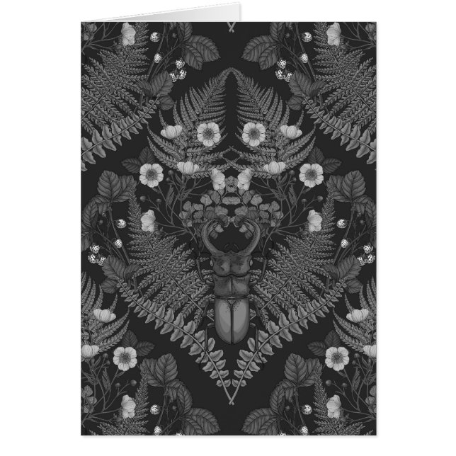 Stag beetle and ferns, in black and white (Front)