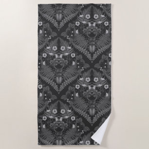 Stag beetle and ferns, in black and white beach towel