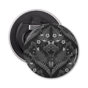 Stag beetle and ferns, in black and white bottle opener
