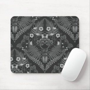 Stag beetle and ferns, in black and white mouse pad