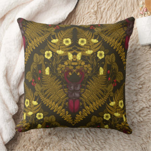 Stag beetle and ferns throw pillow