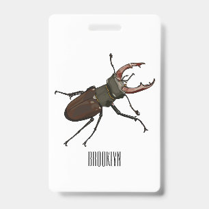 Stag beetle cartoon illustration badge