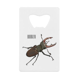 Stag beetle cartoon illustration credit card bottle opener